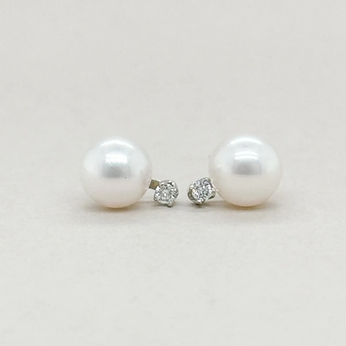 14K W Gold 6.50-7mm Pearl & Diamond earrings