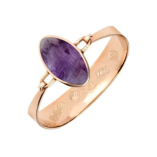 18ct Rose Gold Blue John Oval Stone Heavy Bangle