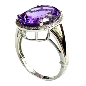 18K White Gold Amethyst Diamond Ring