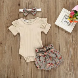 3-piece Baby Flower Cotton Suit