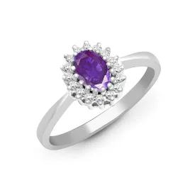 9ct White Gold Diamond And Amethyst Ring