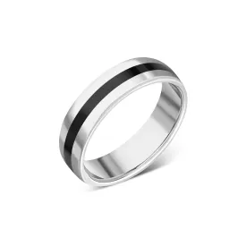 9ct White Gold Whitby Jet 6mm Half Set Inlaid Ring