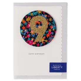 Age 9 Badge Greetings Card in Hesper Liberty Print by The Charming Press