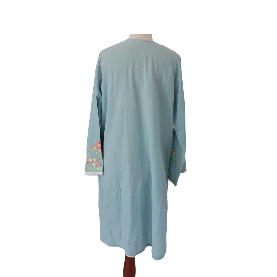 Ammara Light Blue Floral Embroidery Kurta | Pre Loved |