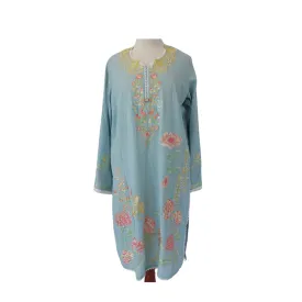 Ammara Light Blue Floral Embroidery Kurta | Pre Loved |