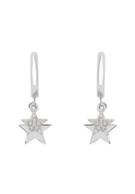 Astro Double Star Huggie Hoop Earring Silver