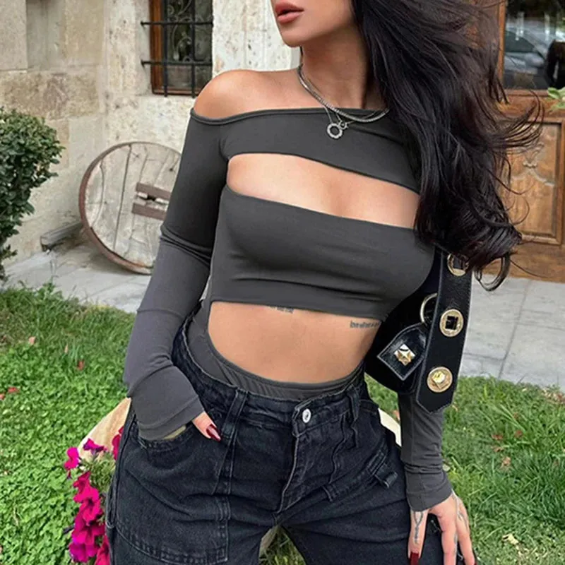 Asymmetrical Skinny Sexy Bodysuit Women Black Fashion Club Party Body Diagonal Collar Cut Out Catsuit Solid Jumpsuit