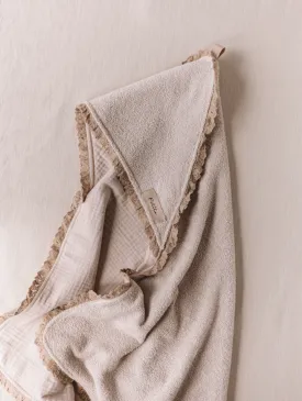 Baby Hooded towel  /  light beige   lace