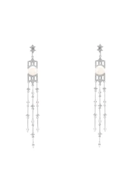 Belgravia Pearl & Sparkle Long Drop Earrings Silver