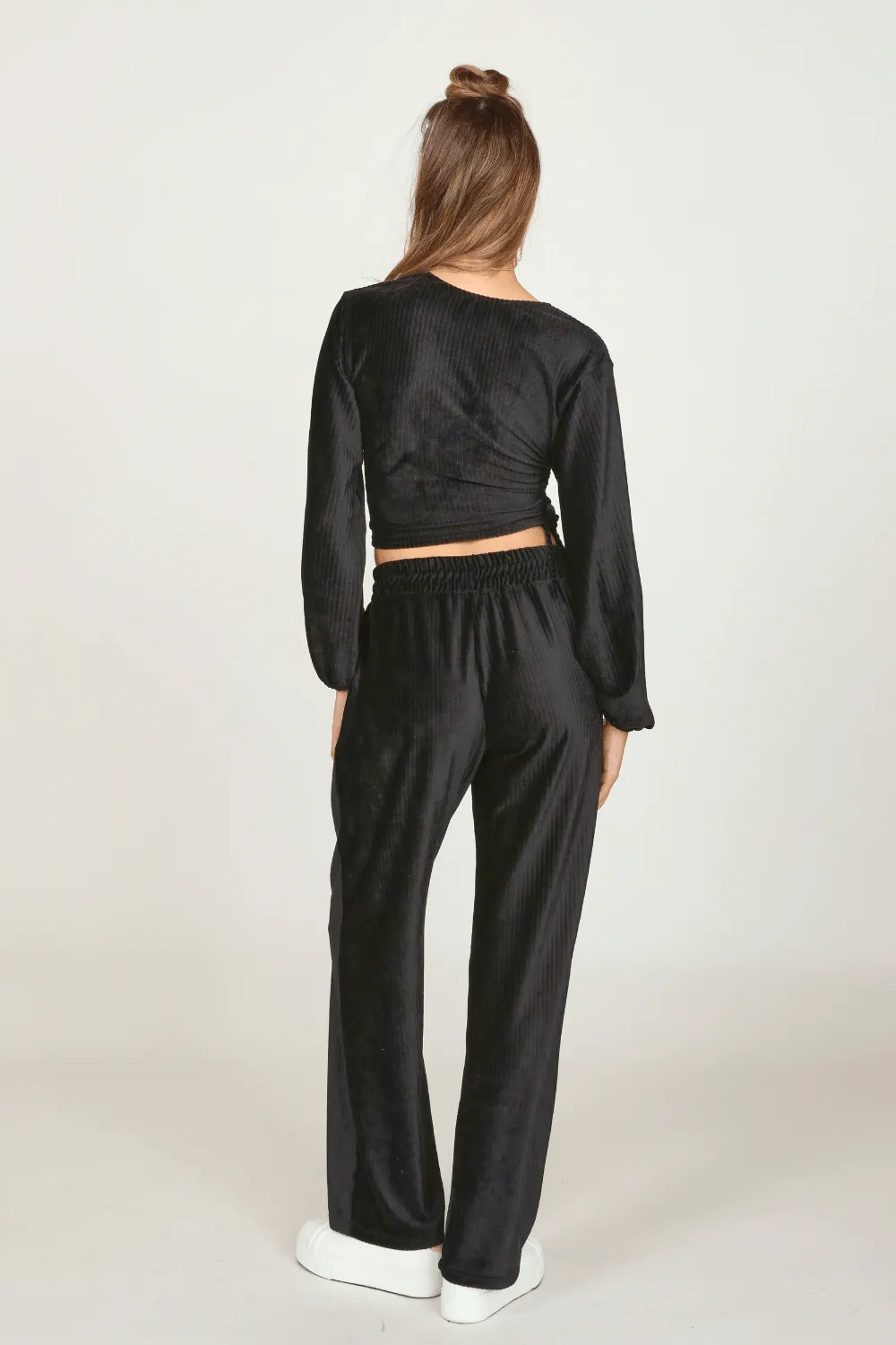 Black Velour Surplice Top