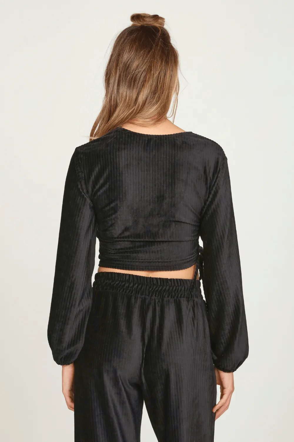 Black Velour Surplice Top