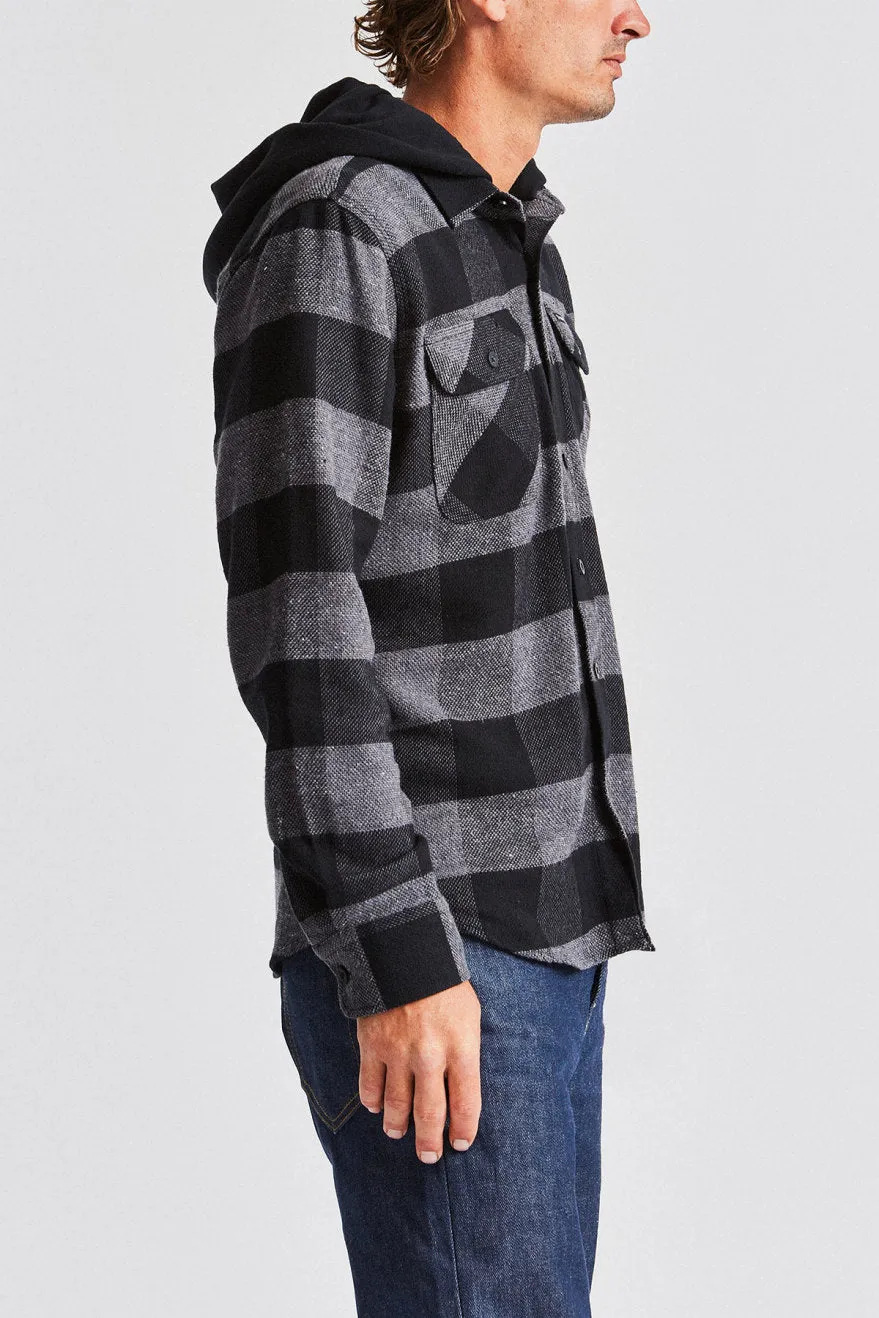 Bowery Hood L/S Flannel - Black/Heather Grey