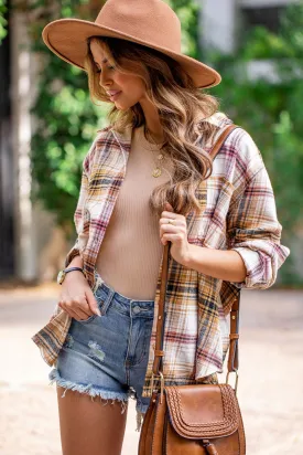 Chelsea Saffron Plaid Flannel Top