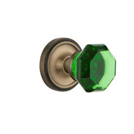 Classic Rosette with Emerald Waldorf Knob in Antique Brass