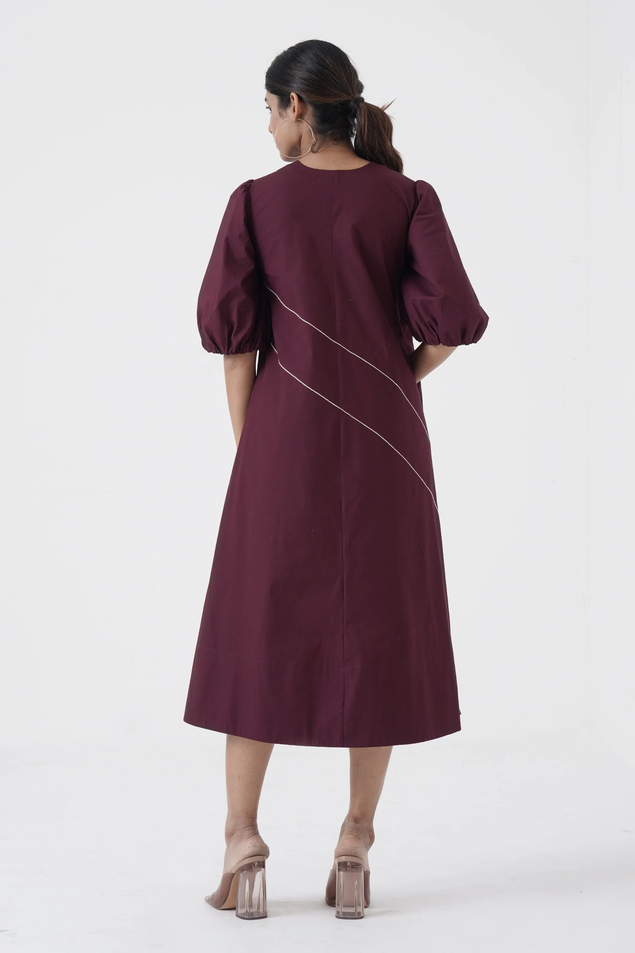 Concord- U-neck wave stitch long dress- Wine