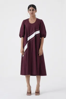 Concord- U-neck wave stitch long dress- Wine