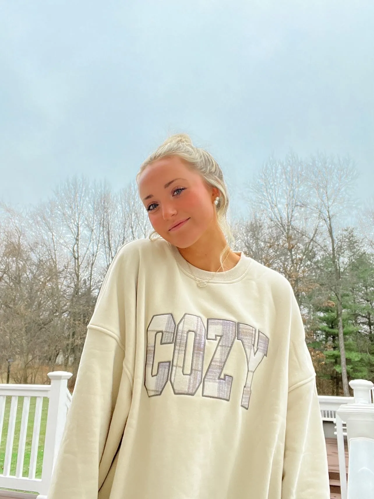 Cozy Embroider Flannel Fabric Sweatshirt