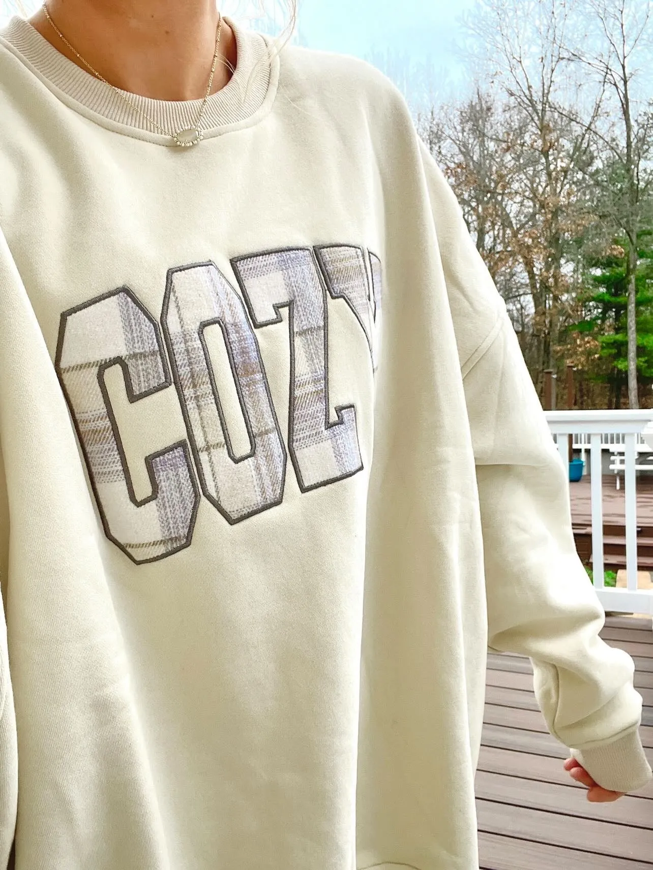 Cozy Embroider Flannel Fabric Sweatshirt