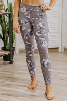 Exactly The Point Floral Printed Leggings in Grey