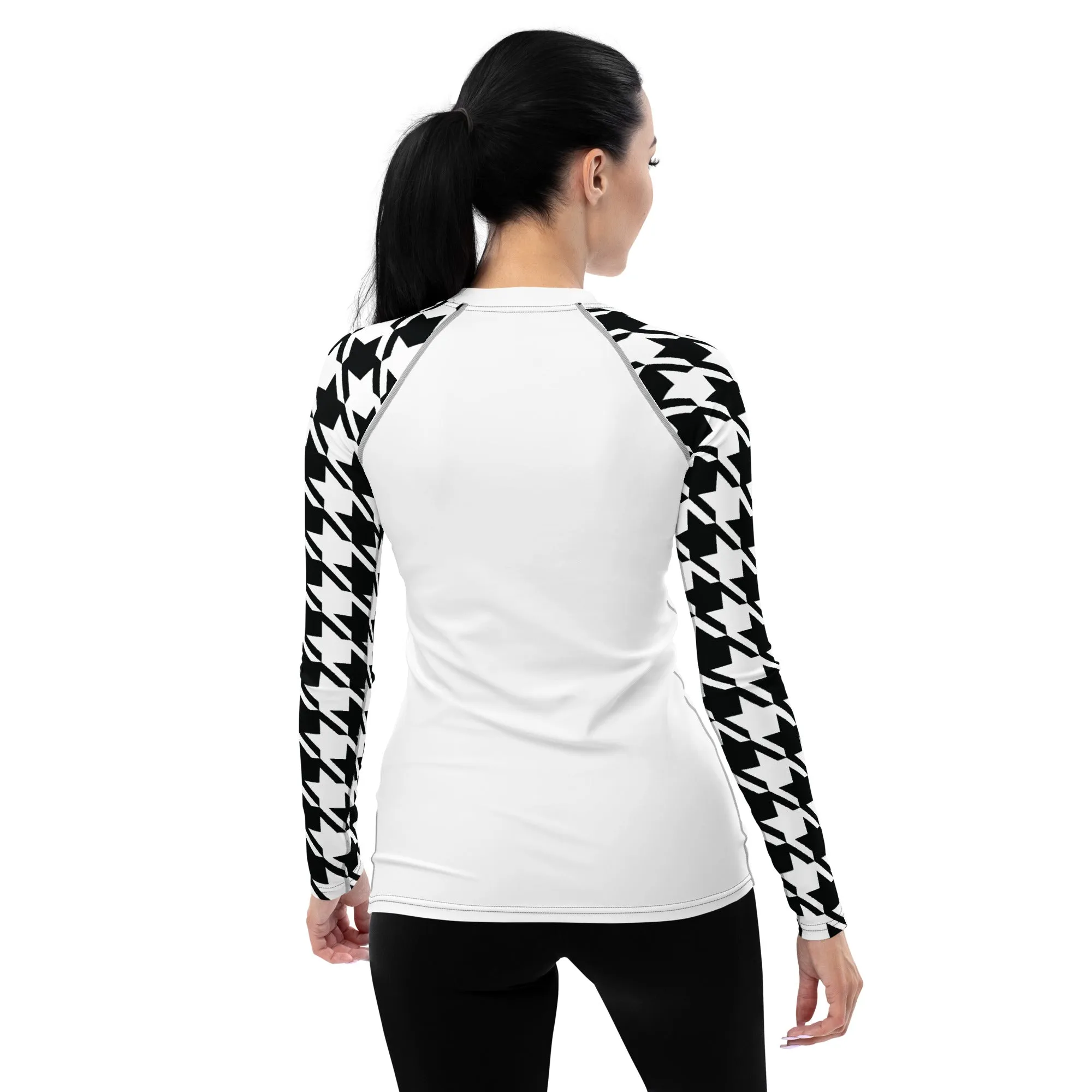 Fashion Meets Function: Women's Classic Jiu-Jitsu Houndstooth BJJ Rash Guard Blanc