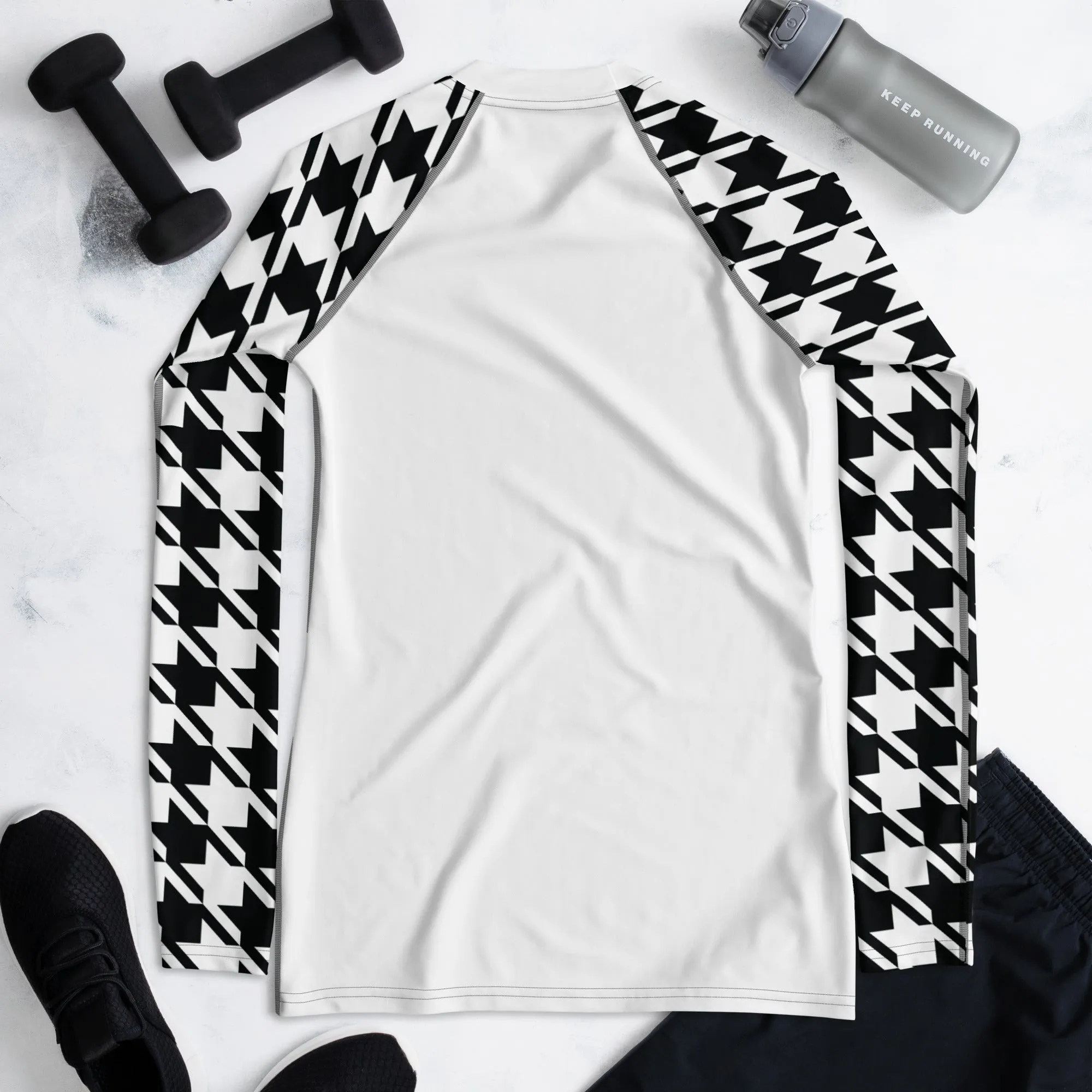 Fashion Meets Function: Women's Classic Jiu-Jitsu Houndstooth BJJ Rash Guard Blanc