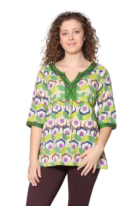 Green Floral Cotton Voile Embroidered Tunic