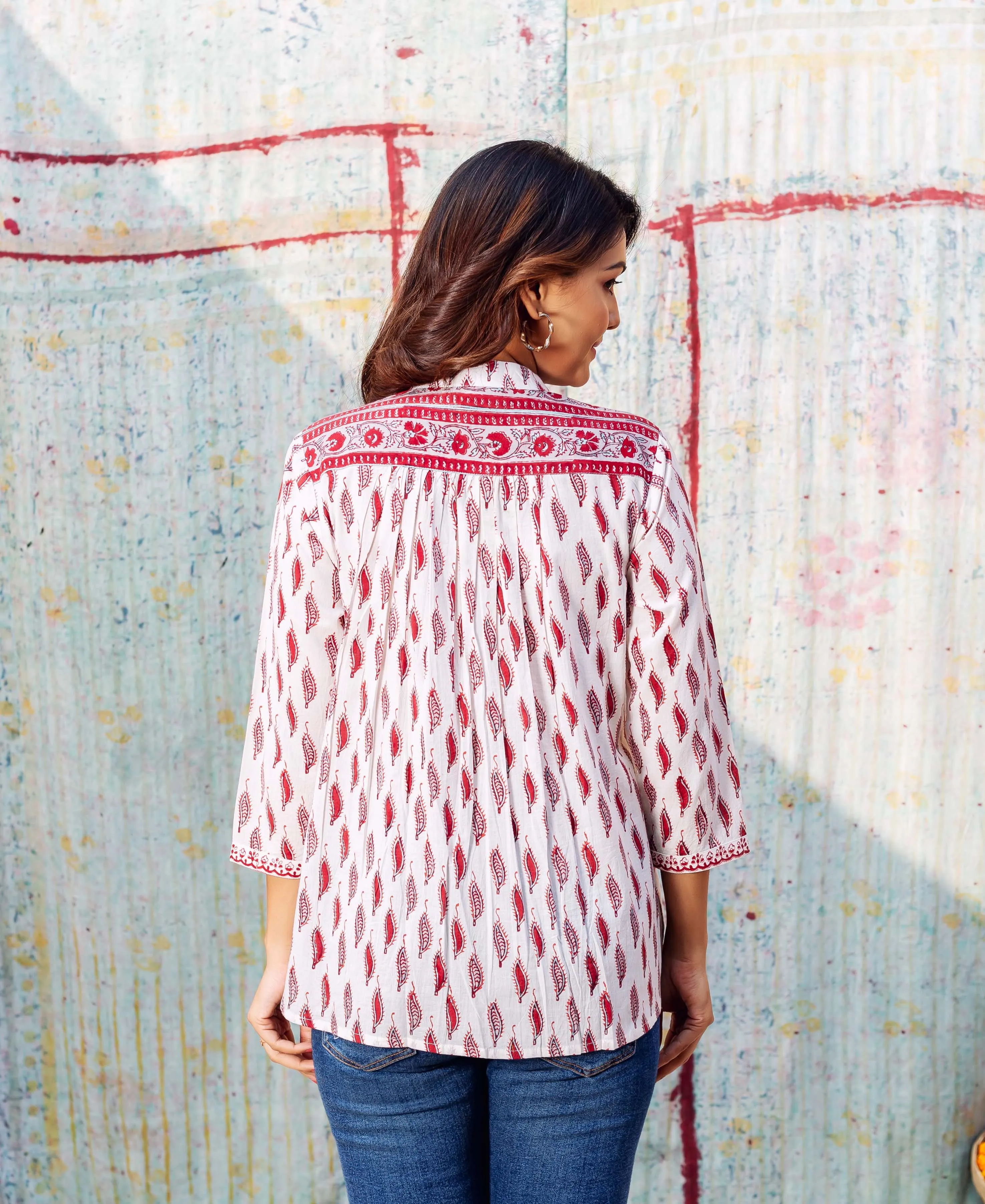 Grey and Maroon Printed Shirt Top