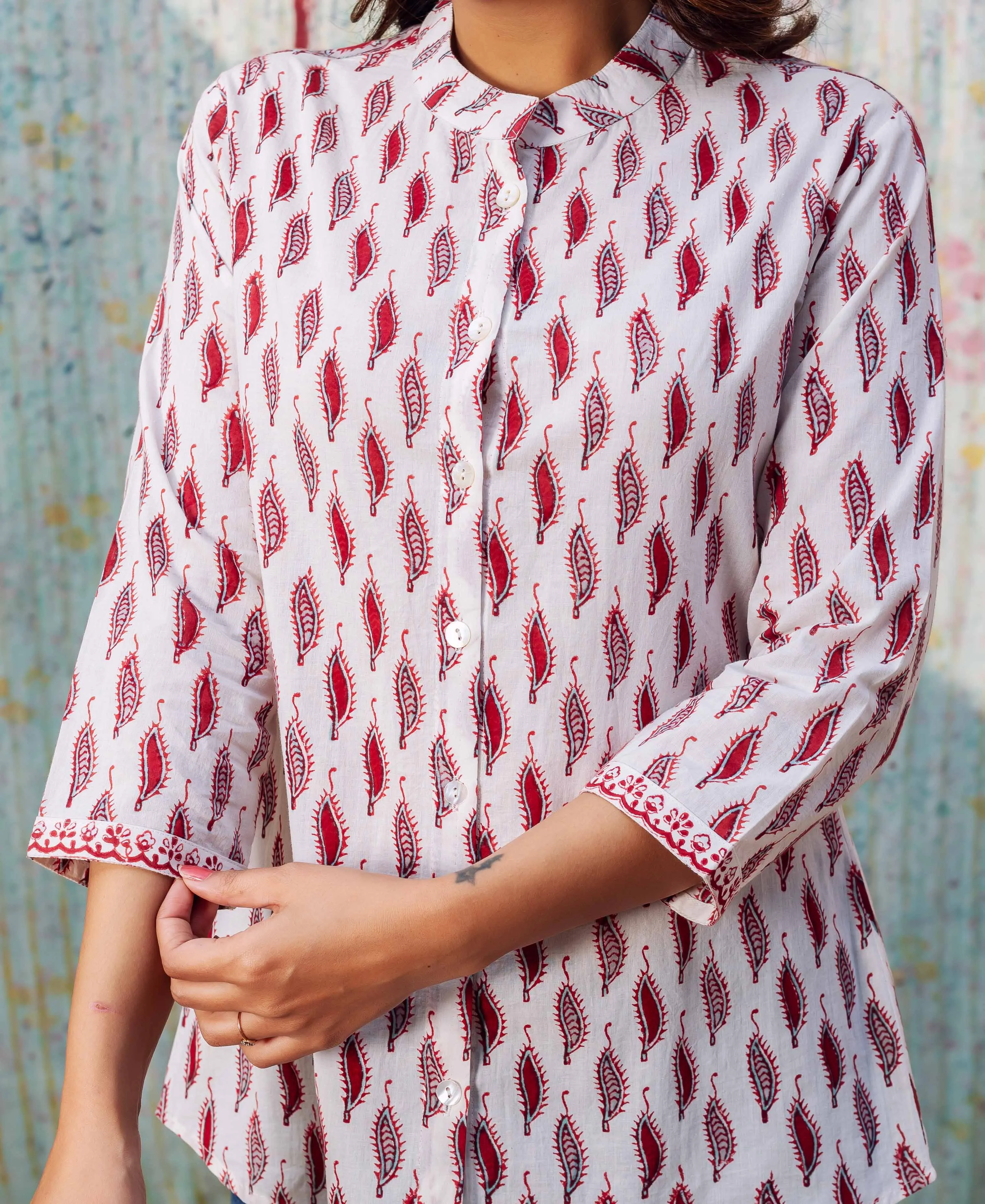 Grey and Maroon Printed Shirt Top