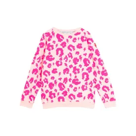 Kids Super Soft Sweatshirt - neon pink leopard and lightning bolt print