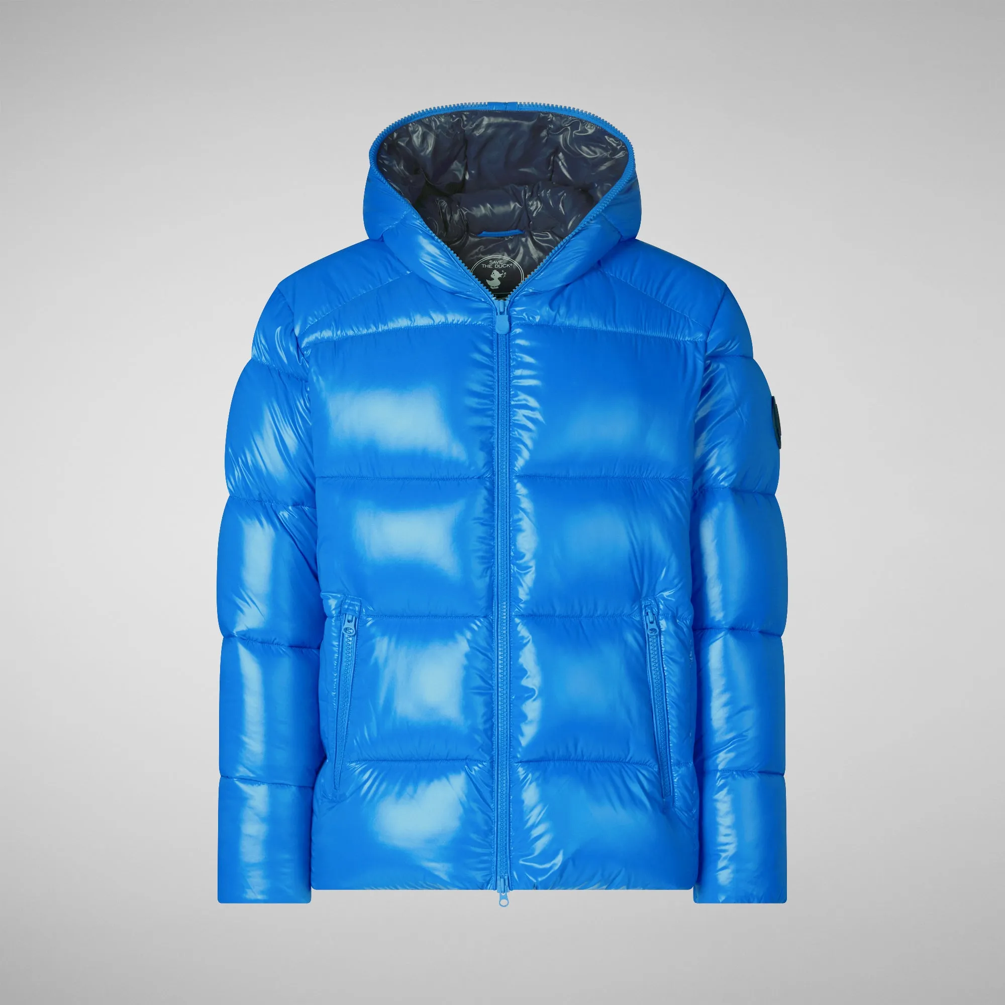 Man's animal free hooded puffer jacket Edgard in blue berry