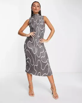 MIDI PLEATED PRINTED DRESS