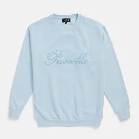 Priscilla Light Blue Embroidered Crewneck