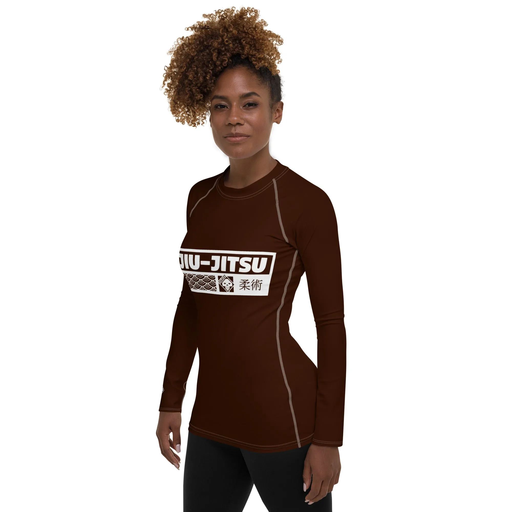 Womens Long Sleeve BJJ Rash Guard - Jiu-Jitsu 006 - Chocolate